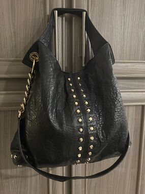 Michael Michael Kors Uptown Astor Hobo in black leather w/gold studs retail $450